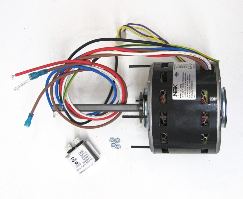 Picture of a Blower Motor or Condenser Fan Motor and Start Capacitor